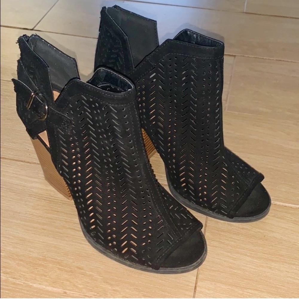 Suede Laser Cut Heeled Booties